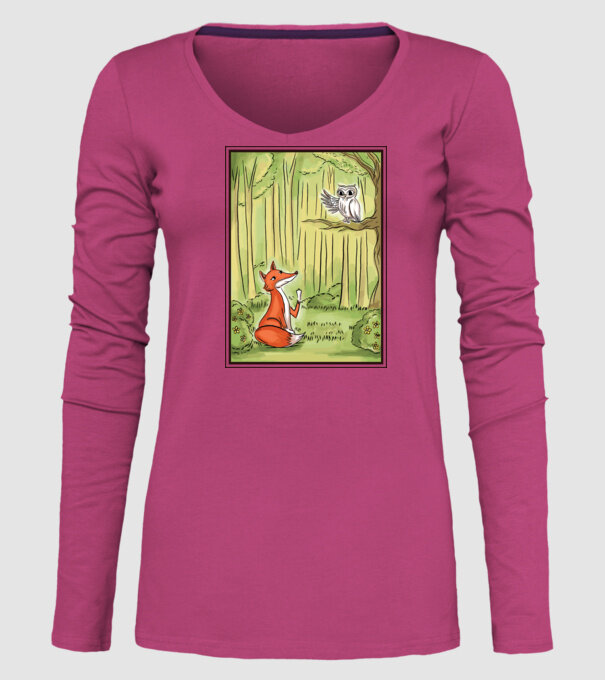 Vulpe drăguț cu bufniță model roz pe tricou