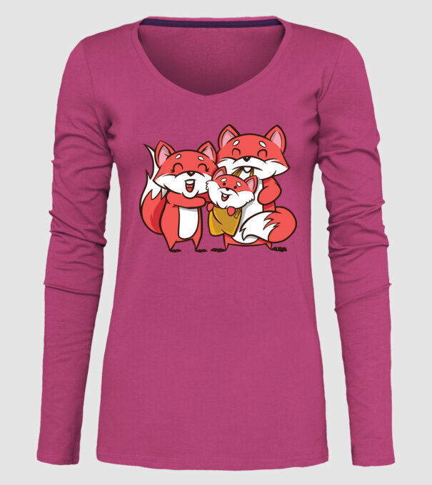 Familie Vulpe drăguță model roz pe tricou