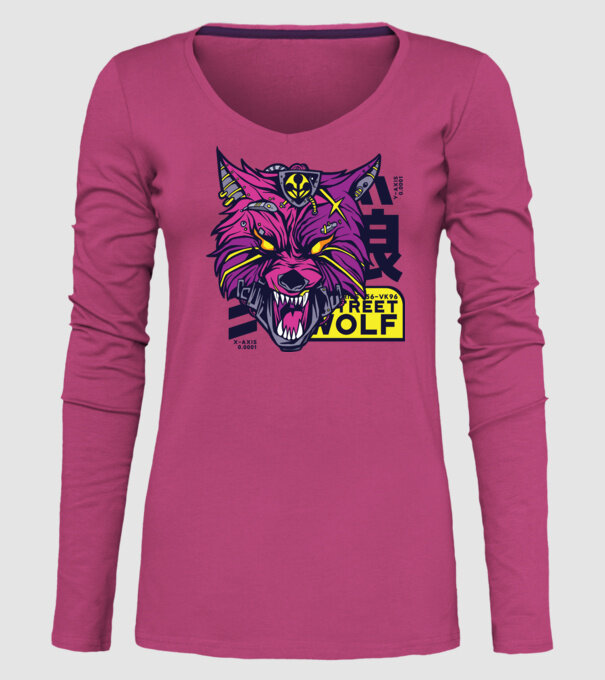 Cap de lup Cyberpunk model roz pe tricou