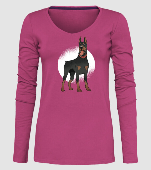 Tricou cu câine dobermann model roz pe tricou