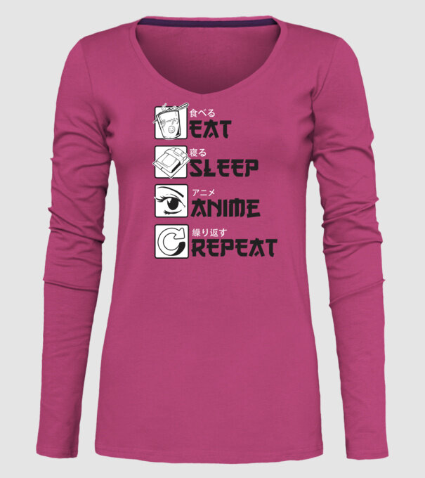 Eat Sleep Anime Repeat model roz pe tricou