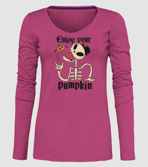Enjoy your pumpkin Skeleton model roz pe tricou