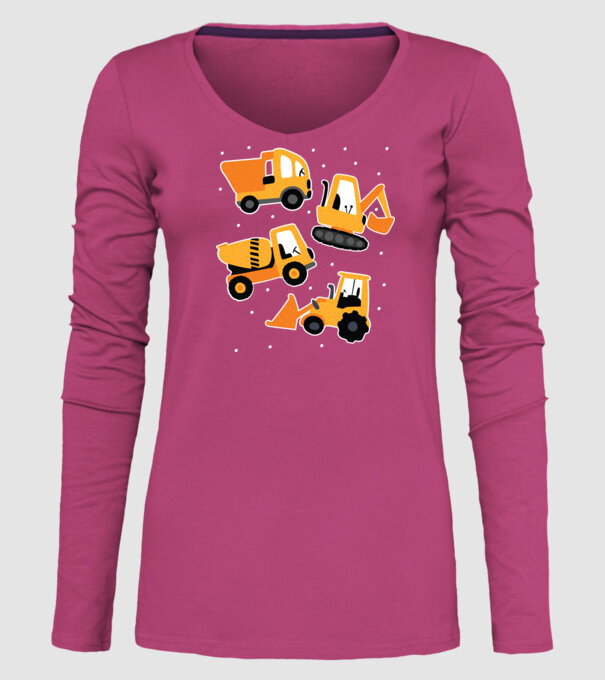 Vehicule de construcții model roz pe tricou