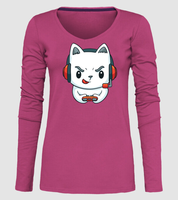 Pisică Gamer model roz pe tricou