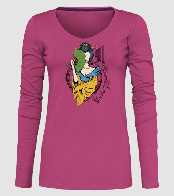 Geisha cu evantai 2 model roz pe tricou