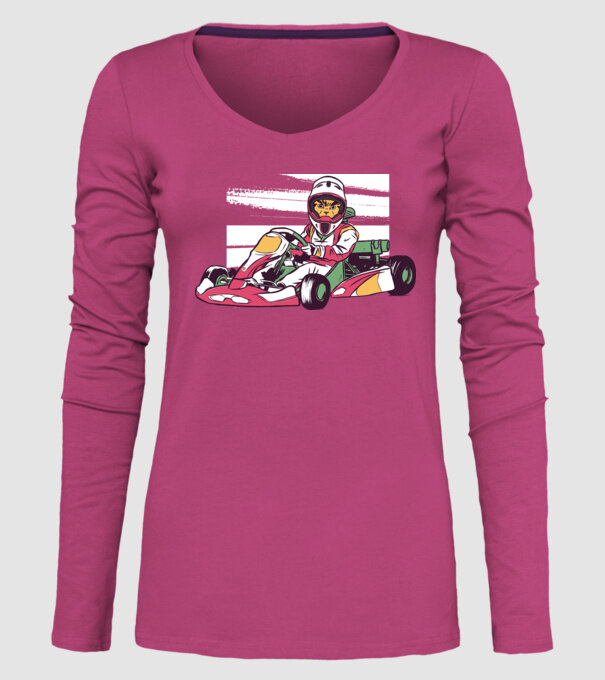 Pisică gokart model roz pe tricou