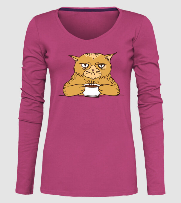 Grumpy Cat - Pisică supărată cu cafea model roz pe tricou