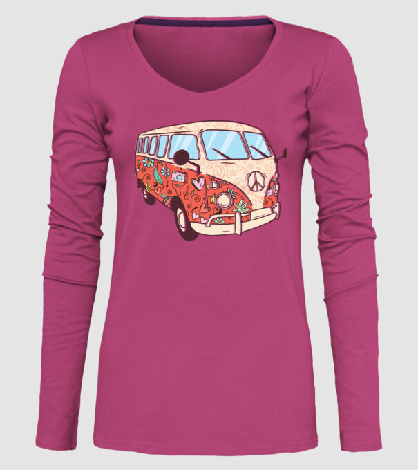 Tricou microbuz hippi retro model roz pe tricou