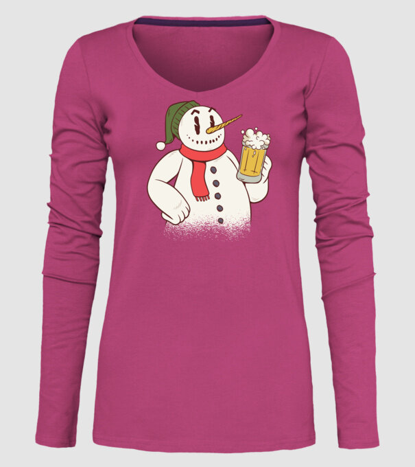 Om de zăpadă cu bere model roz pe tricou