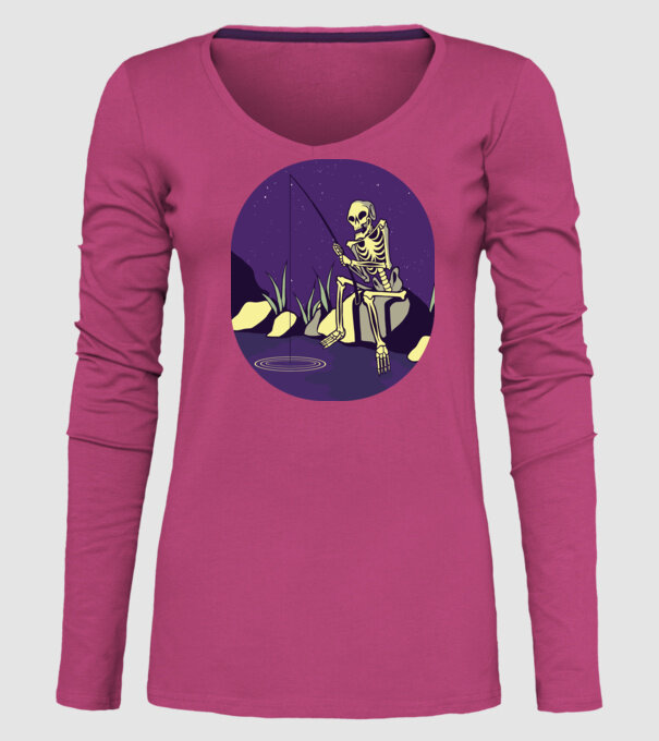 Schelet pescar model roz pe tricou