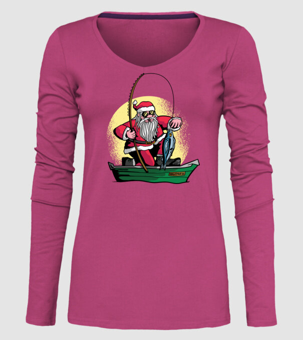 Moș Crăciun pescar model roz pe tricou