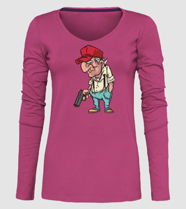 Bătrân cu armă model roz pe tricou