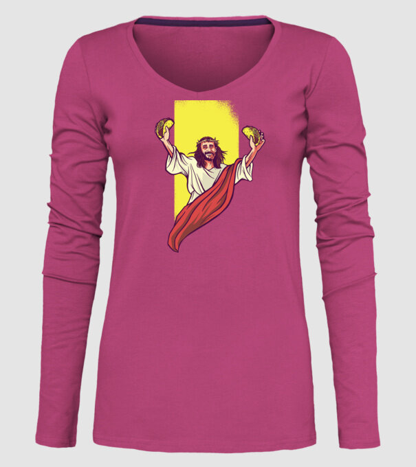 Isus cu Taco tricou amuzant model roz pe tricou