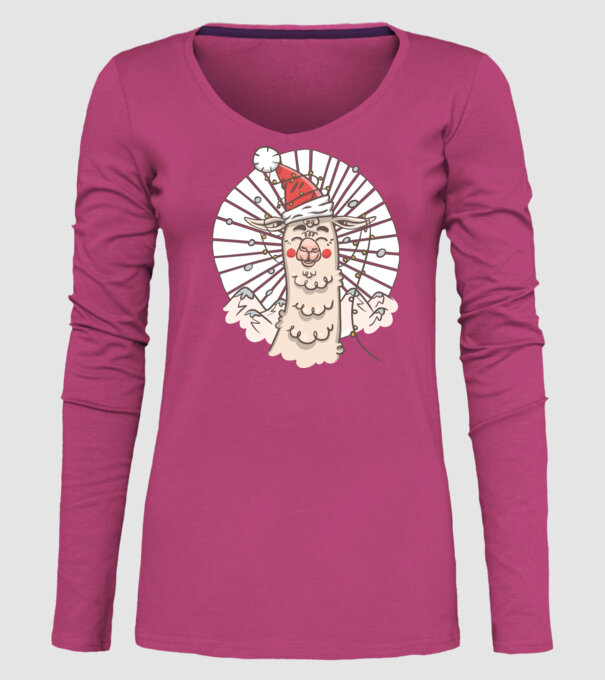 Llama de Crăciun model roz pe tricou