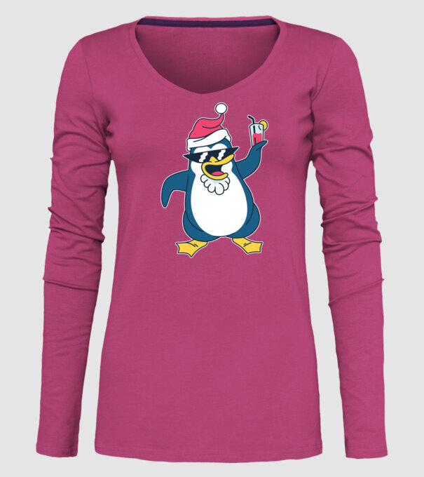 Pinguin de Crăciun model roz pe tricou