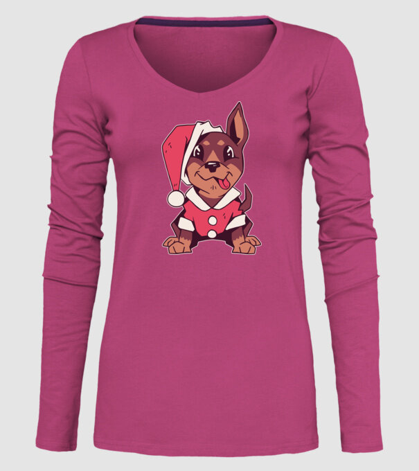 Teckel de Crăciun model roz pe tricou