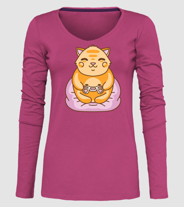 Pisică Gamer Kawaii model roz pe tricou