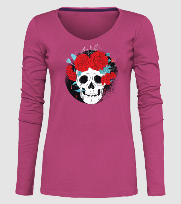Craniu cu flori model roz pe tricou