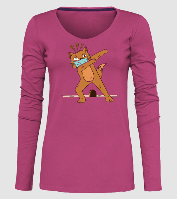 Mască Pisică Coronavirus model roz pe tricou