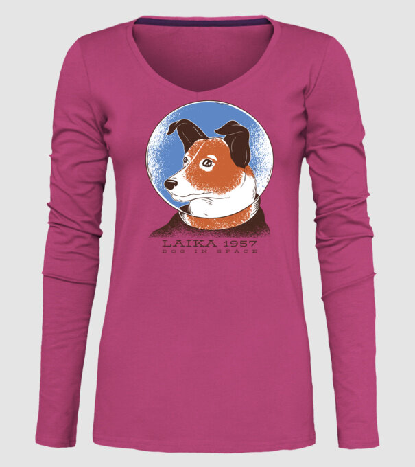 Laika 1957 - Câine în spațiu model roz pe tricou