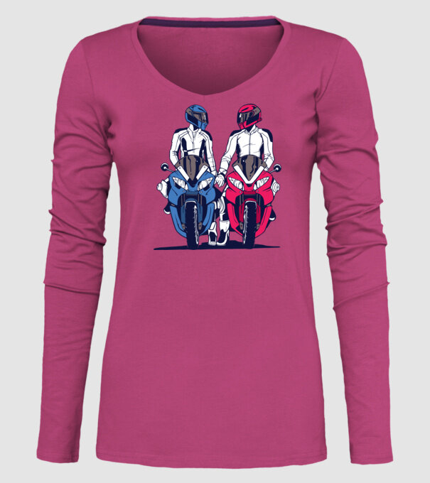 Cuplu de motocicliști model roz pe tricou