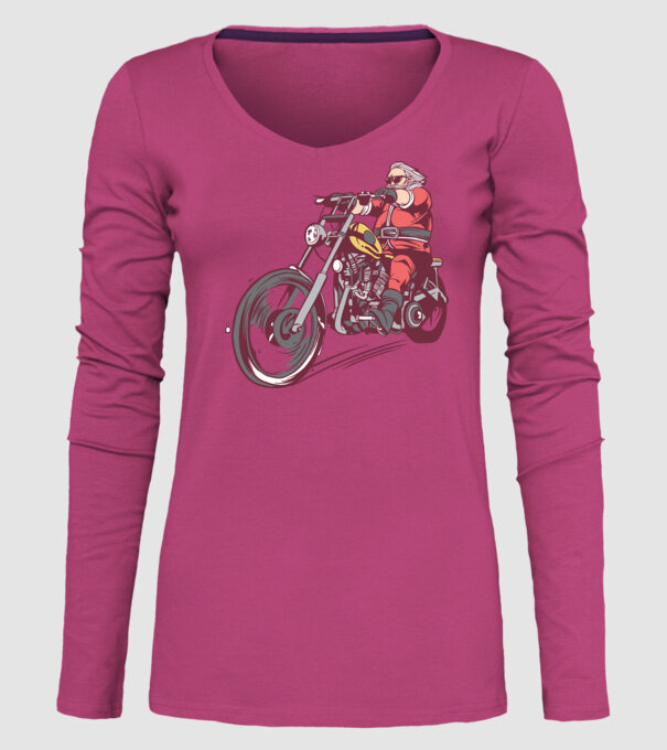 Moș Crăciun motociclist model roz pe tricou