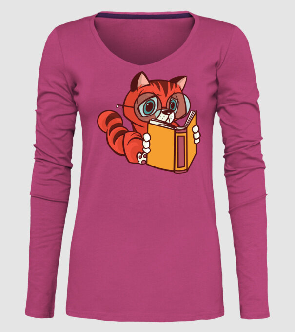 Pisică cititoare model roz pe tricou