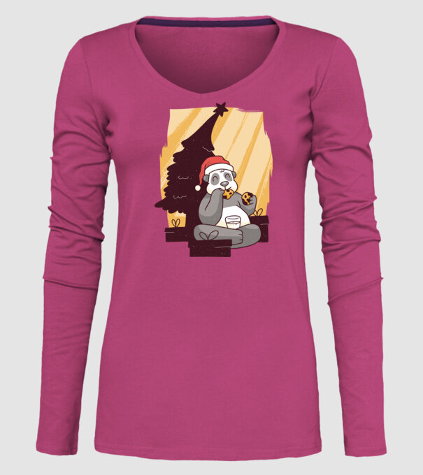 Panda mâncând prăjituri tricou Crăciun model roz pe tricou