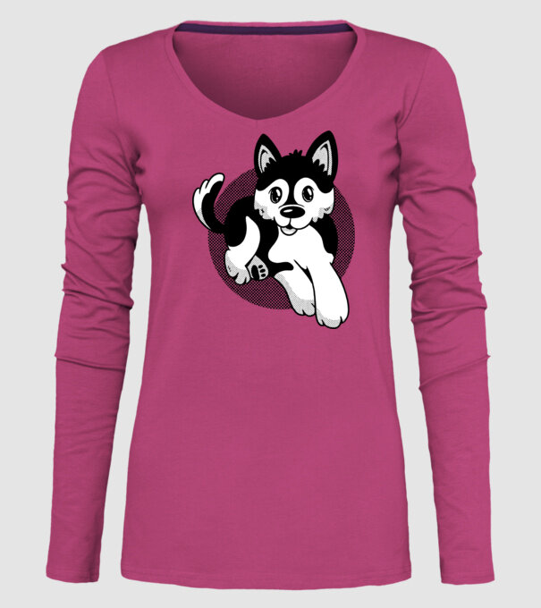 Câine Pomsky model roz pe tricou