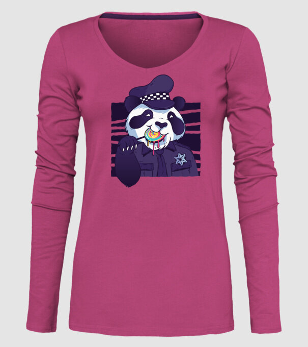 Panda polițist cu acadea model roz pe tricou
