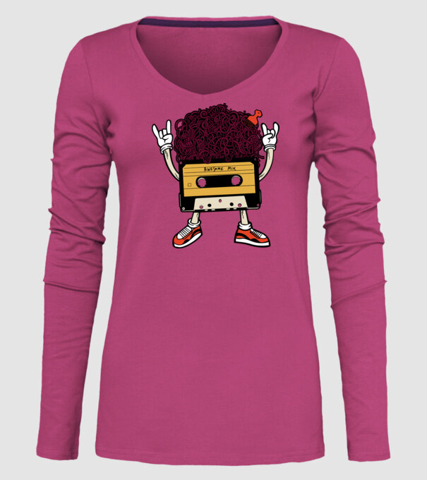 Casetă retro cu păr afro model roz pe tricou
