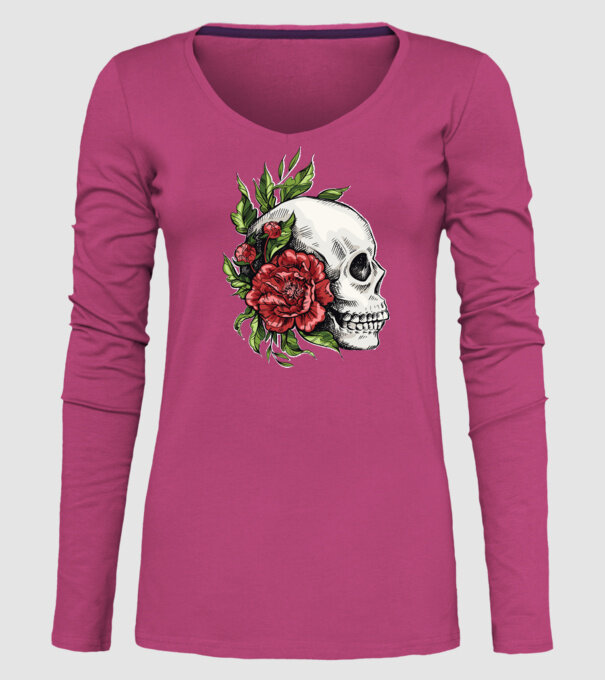Trandafiri și craniu model roz pe tricou