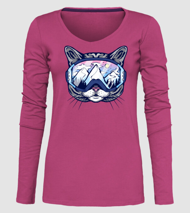 Pisică schior model roz pe tricou