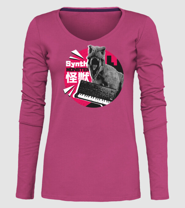 Dinozaur sintetizator model roz pe tricou