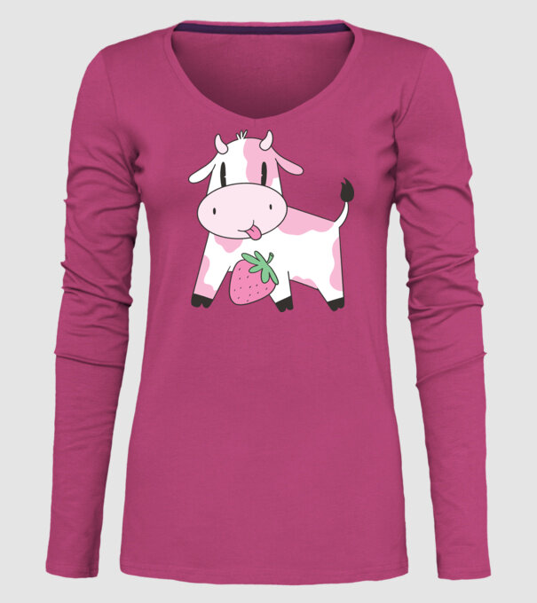 Vacă cu căpșuni model roz pe tricou