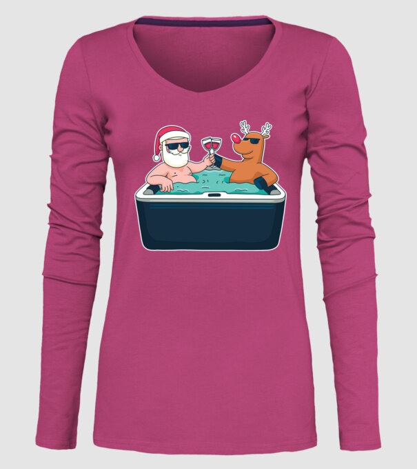 Moș Crăciun Ren în Jakuzi Relaxare de Crăciun model roz pe tricou
