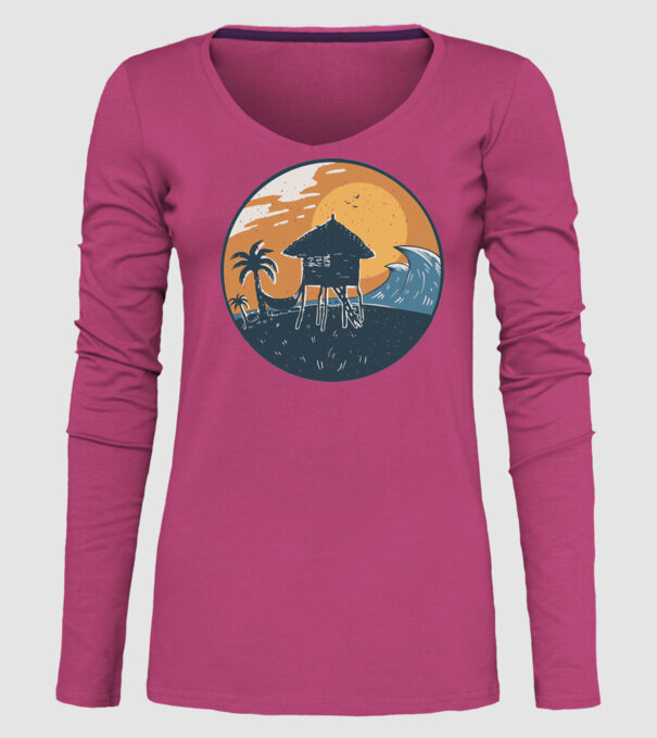 Bungalou pe plajă model roz pe tricou