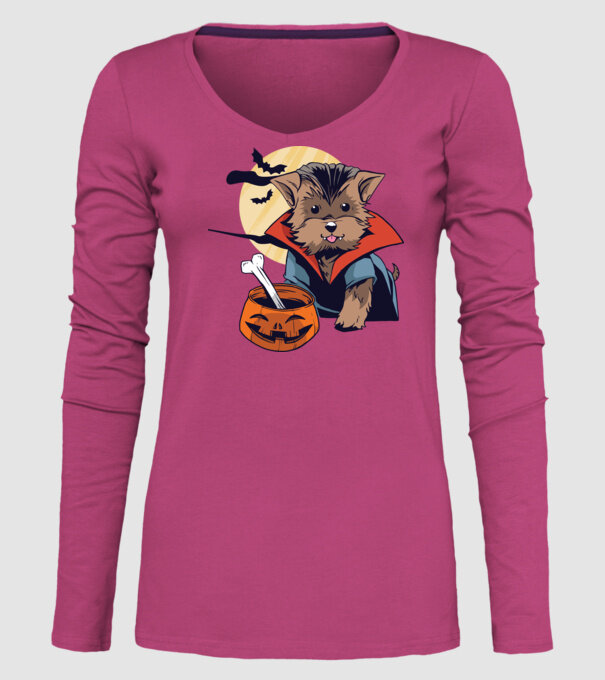 Vampir Yorkie Halloween model roz pe tricou