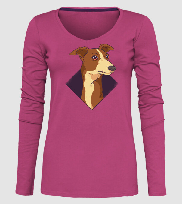 Cap câine Whippet model roz pe tricou