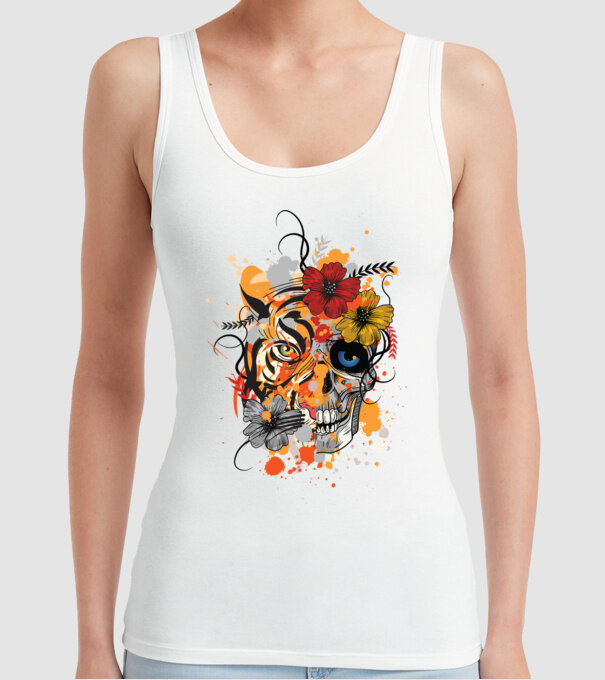 Craniu de tigru abstract model alb pe tricou