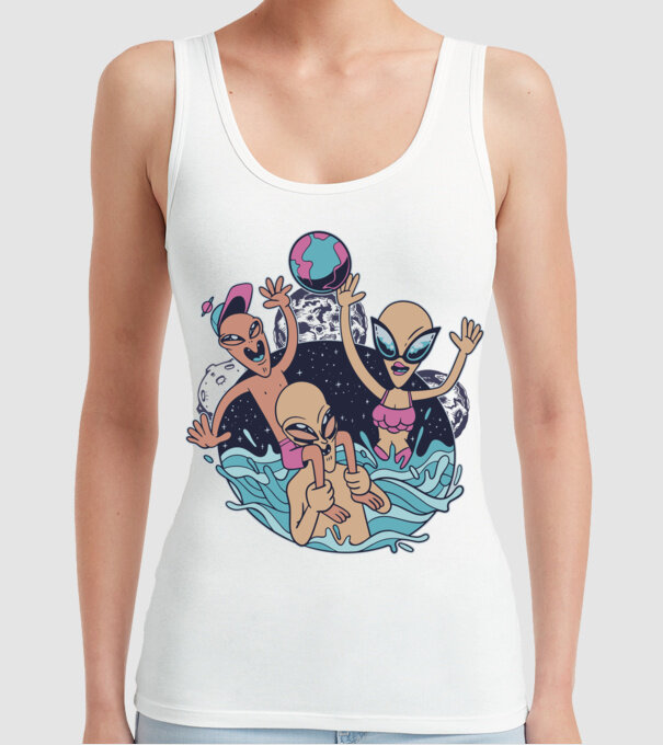 Alien Familie ștrand model alb pe tricou