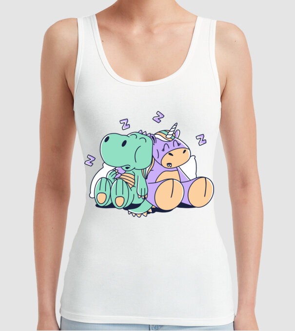 Unicorn adormit și T-rex model alb pe tricou
