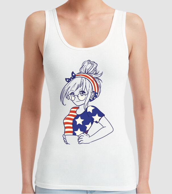 fată Americană Anime model alb pe tricou