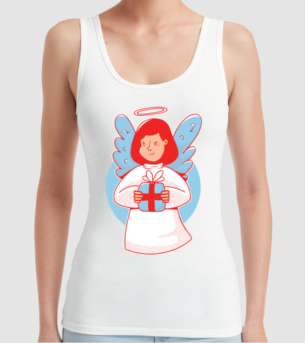 Înger cu un cadou model alb pe tricou