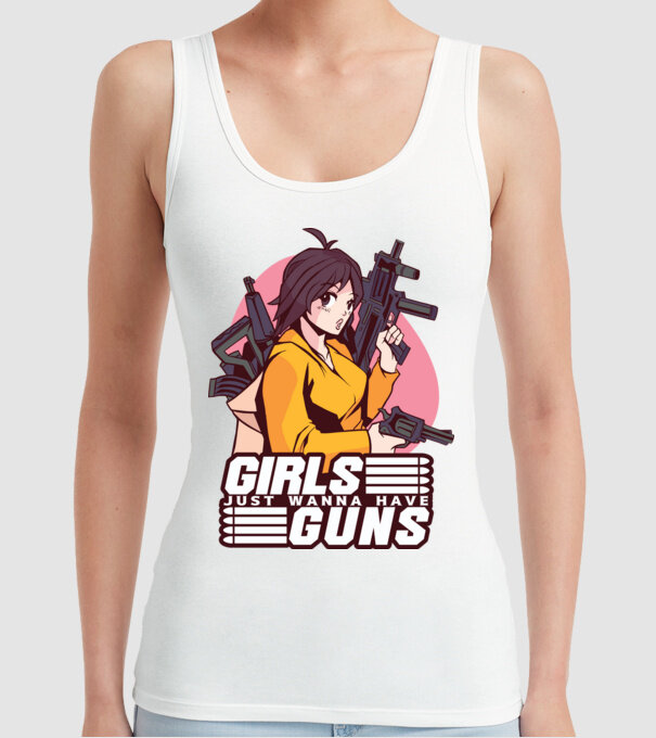 Anime fată cu armă model alb pe tricou