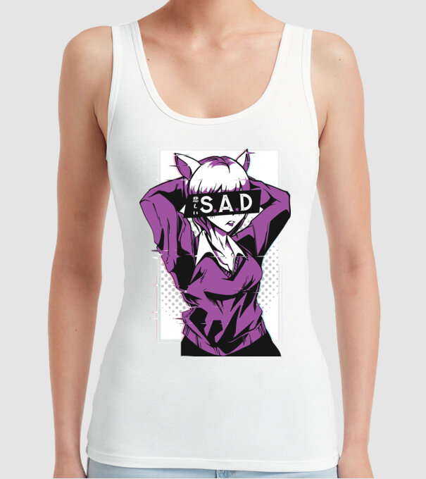 Anime fată tristă model alb pe tricou