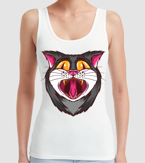 Pisică care cască model alb pe tricou