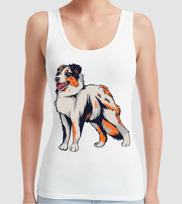 Câine ciobănesc Australian model alb pe tricou