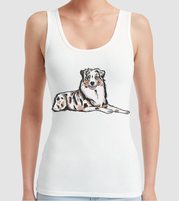 Câine ciobănesc Australian model alb pe tricou