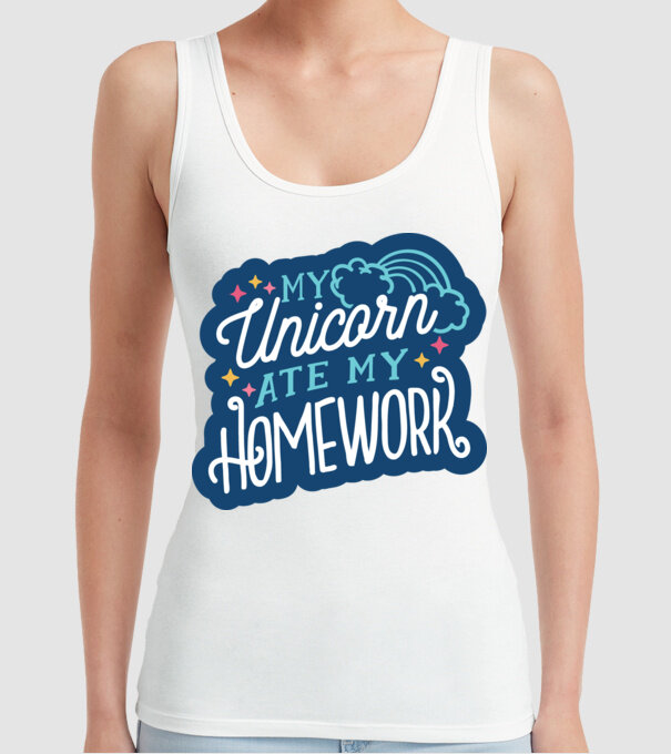 Unicornul meu mi-a mâncat tema de casă model alb pe tricou